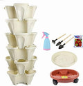 Large Vertical Gardening Stackable Planters-Indoor Outdoor Stacking Flower Pot Tower with Strawberry Seeds and Garden Tool Set and Watering Can-Stackable Pots by Unknown