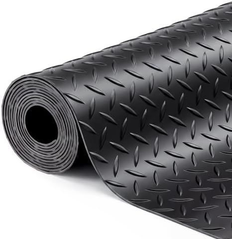 SEAL 4 x 6 FT Premium Garage Floor Mat, Solid 2.8mm Thick Lay-Flat Black Commercial Grade Heavy Duty Parking Mat for Golf Cart, Workbench, ATV, Water/Stain Resistant Runner (Embossed Diamond Plate) by SEAL