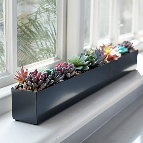 DR&Co Modern Grey Rectangle Planter Box, 32" Metal Planter Perfect for Succulent, Narrow Box for Table or Window Sill, Rectangular Stainless Steel Long - Image 5