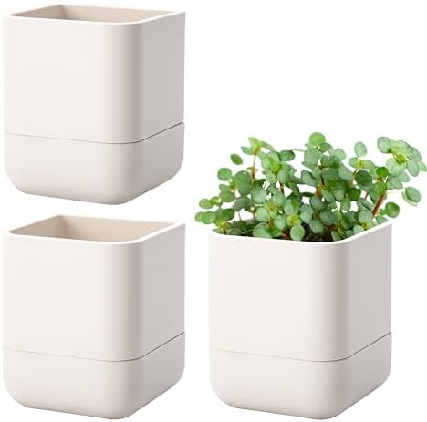 Phoenix Vine 4.5 Inch Wall Mounted Self-Watering Planter Pot for Indoor Houseplants and Herbs | Hanging Planter for Window Sills, Bathroom Walls, Home & Office Décor, Oatmeal, Set of 3, 01-B-G-3 by Phoenix+Vine