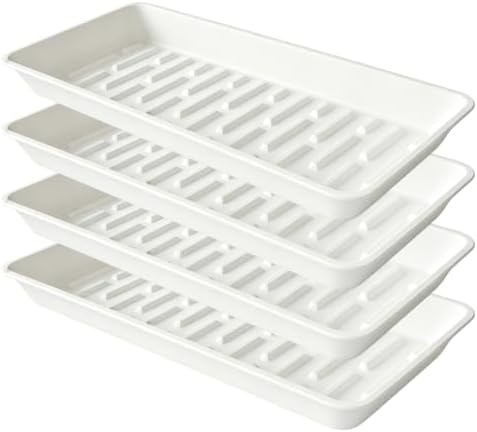 4 Pack Plastic Plant Tray Saucer Rectangular 17 18 Inch, Planter Trays Saucers for Indoor Outdoor, Plant Water Drip Trays, Windowsill, 7.7 x 17.5 Inches, White by Afrine
