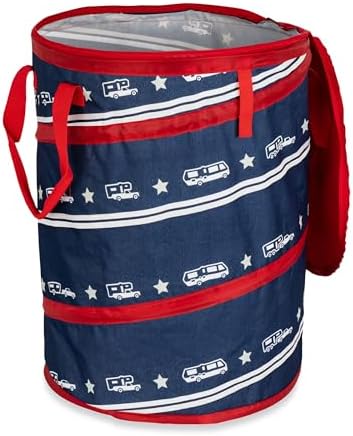 Camco Campsite Pop Up Utility Container with Liner and Zipper Close Lid for RV Storage, Laundry Hampers, and Organization, Patriotic by Camco