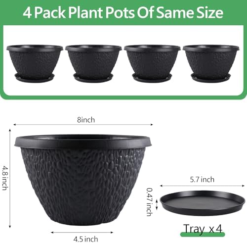 Nooulap 8 inch Plant Pots, Indoor Outdoor Small Planters, 4 Pack - Image 2