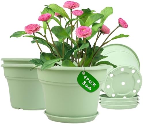 Pottiffe Plant-Pots-Planters-Indoor-Outdoor, 8 inch 4 Pack Green by Pottiffe