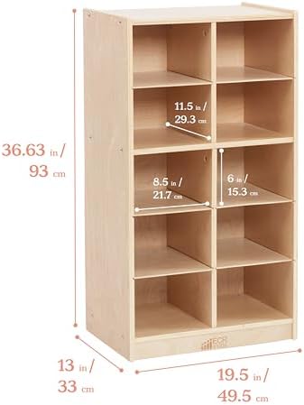 ECR4Kids 10 Cubby Mobile Tray Cabinet with Bins, 5x2, Natural - Image 3