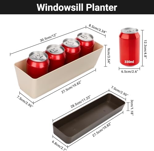 GREANER 6 Pack Window Box Planter,12x3.8 Inch Rectangle Herb Planter with Saucer, Modern Indoor Small Succulent Cactus Plastic Plant Pot for Windowsill, Garden Balcony, Home Office Outdoor Decoration - Image 2