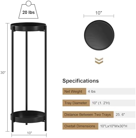 30" Plant Stand, 2 Tier Metal Flower Plants Holder with 2 Removable Display - Image 3