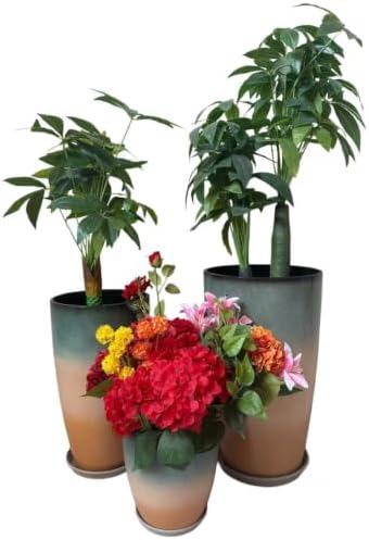 24,21,11 Inch Large Plastic Planters with Drainage Hole and Saucer - Set of 3 Tall Plant Pots Indoor Flower Pot Tall Round Planters Outdoor Large Tall Planter by MinCHI257