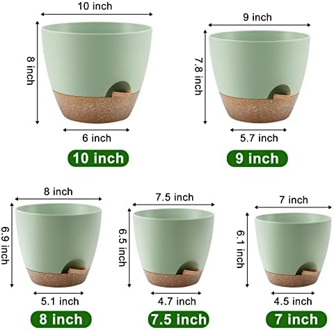 QRRICA Plant Pots 10/9/8/7.5/7 Inch Self Watering Pots, Set of 5 Plastic Planters with Drainage Holes and Saucers,Plastic Flower Pots,Nursery Planting Pot for Indoor Out Door Plants（Green） (Pack of 3) - Image 3