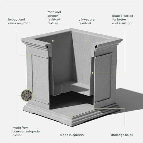Veradek Brixton Series Cube Plastic Planter - Square Planter for Indoor or Outdoor Patio/Front Porch | Durable All-Weather Use w/Drainage Holes | Classic Estate Design for Flowers, Tall Plants, Trees - Image 3