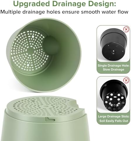 GARDIFE 2026 Upgraded Self Watering Plant Pots with Drainage Hole, 7/6.5/6/5.5/5/4 Inch Flower Planting Containers for House Plants, African Violet, Flowers, Cactus (Green, 7+6.5+6+5.5+5+4 inch) - Image 4