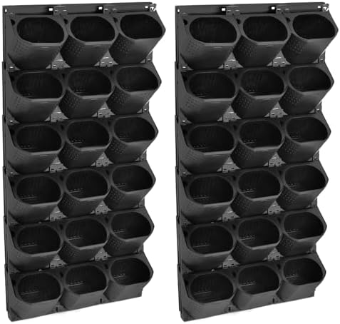 36-Pot Wall Mounted Planter – Vertical Wall Planter with Water Storage Layer, Stackable Flower Pot Holder for Indoor Outdoor Garden Balcony (12 * 3-Pot) (Black) - Image 3