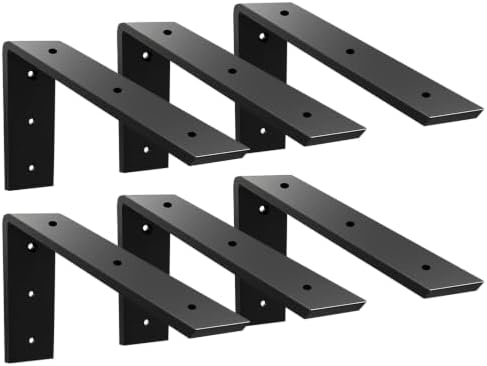 WINKER Countertop Support Bracket 6 Pack Heavy Duty 3/8" Thick Hidden L Shelf Bracket 10" x 6" x 2.5" Metal Corbels for Quartz/Granite/Wood/Concrete/Laminate Countertops, Black by WINKER