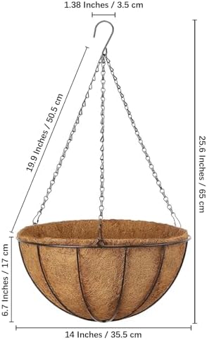 LCHUANG Hanging Baskets Planter for Plants - 2 Pack 14 Inch Metal Baskets with Coco Coir Liner, Hanging Flower Pots for Outside with Chain, Indoor Outdoor Garden Porch Decoration (14'' Pack of 2) - Image 3