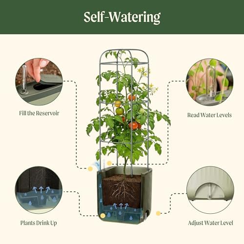 Vego garden Planters for Outdoor & Indoor Plants, Large Plant Pots with Self Watering, 55" Tall Large Plant Pots with Steel Trellis for Flowers Plants Decor Sage Green - Image 4
