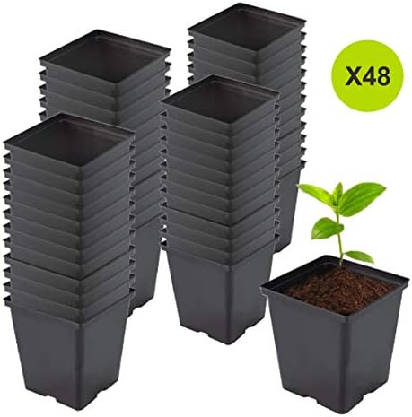 1/2 Gallon Square Nursery Pots 48PCS Black Thick Durable Plastic Flower Pots with Drainage Holes, Reusable Seedling propogation Starter Pots for Indoor Plants, Transplanting, Succulents - Image 2