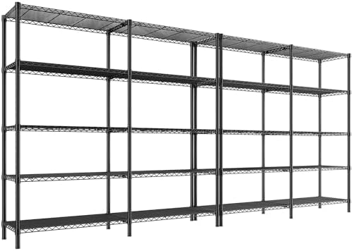 REIBII 5 Tier Wire Shelving Storage Shelves Loads 1430LBS, 58" W Metal Shelving Unit for Storage Adjustable Heavy Duty Garage Shelving Pantry Shelves Kitchen Shelving, Black, 2 Pack by REIBII
