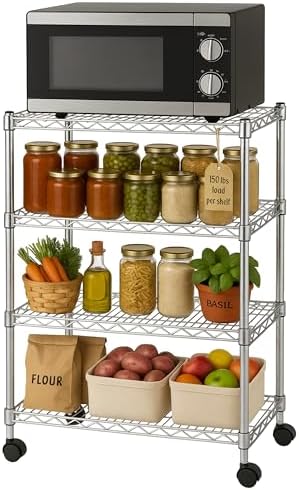 Heavy Duty 4 Tier Wire Shelving Unit Storage Rack, Metal Shelves Utility Organizers, Organization Units for Products, Plant, Pantry, Garage, Laundry Durable Shelf Stand, Chrome, 14"W x 30"L X 48"H by DisplaysByJack
