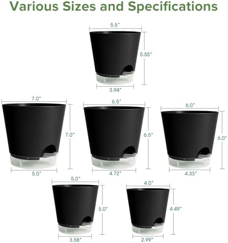 GARDIFE 2026 Upgraded Self Watering Plant Pots with Drainage Hole, 7/6.5/6/5.5/5/4 Inch Flower Planting Containers for House Plants, African Violet, Flowers, Cactus (Black, 7+6.5+6+5.5+5+4 inch) - Image 2