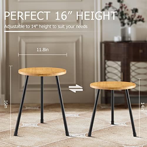 KINNARY Indoor Plant Stand, Mid Century Wood Plant Stand Plant Table for Flower Pots, Tall Metal Plant Holder, Modern Home Decor Small Round Side End Table (11.8"x16") - Image 3