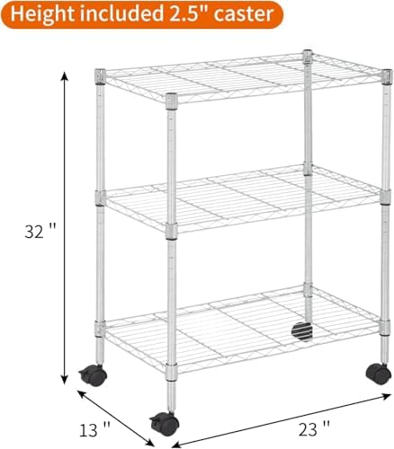 Meet perfect 3-Tier Wire Shelving Unit with Wheels, Chrome - Image 2