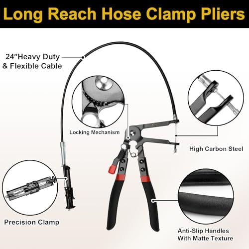 BETOOLL 9pc Hose Clamp Pliers, with Flexible Wire Long Reach Hose Clamp Clic R Type Swivel Jaw and Flat Band Pliers for Coolant Radiator Heater/Water Hose (Black) - Image 2