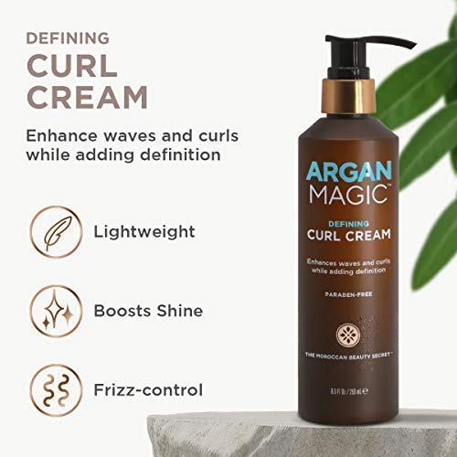Argan Magic Defining Curl Cream - Enhances Waves & Curls While Adding Definition | Conditions, Detangles, Reduces Frizz | Enriched with Biotin | Made in USA | Paraben Free (8.5 oz / 250 ml / 2 Pack)
