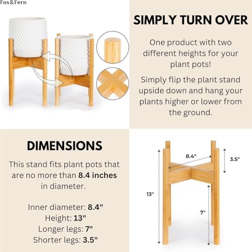 Fox & Fern Mid Century Plant Stands for Indoor Planters, Bamboo, 8 Inch - Image 5