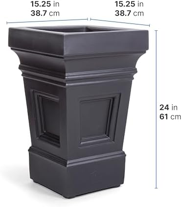 Step2 Atherton Square Planter, Large Planters for Outdoor Plants, Gardening and Flower Pot for Patio or Porch, Efficient Drainage, Durable Plastic, Onyx Black, 2-Pack - Image 6