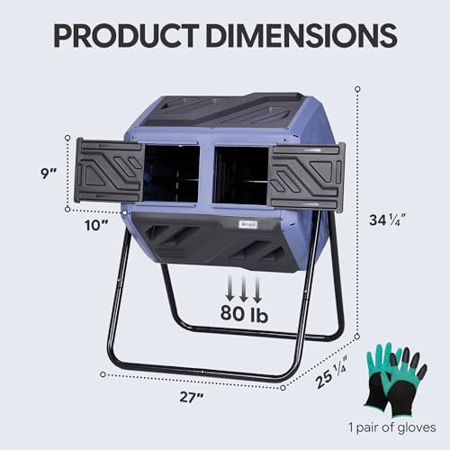 Werph 43 Gallon Outdoor Rotating Compost Bin, Dual Chamber, Purple & Black - Image 3