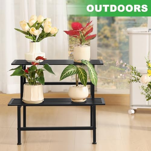 Dipion 2 Tier Metal Plant Stand Outdoor Indoor,Ladder Plant Shelf,Black - Image 5