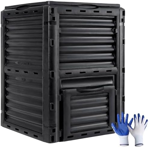 JupiterForce Garden Compost Bin 80 Gallon (300 L) from BPA Free Material, Large Composting Bin Outdoor Composter with Gloves, Easy Assembling, Fast Creation of Fertile Soil, Lightweight, Black by JupiterForce