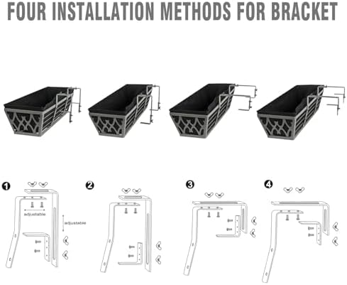4 Pack 30 Inch Window Boxes Planters Railing Planter Box with Adjustable Brackets & Non-Woven Fabric Plant Grow Bags Deck Railing Planter Boxes Balcony Hanging Flower Box for Outdoor Plants - Image 4