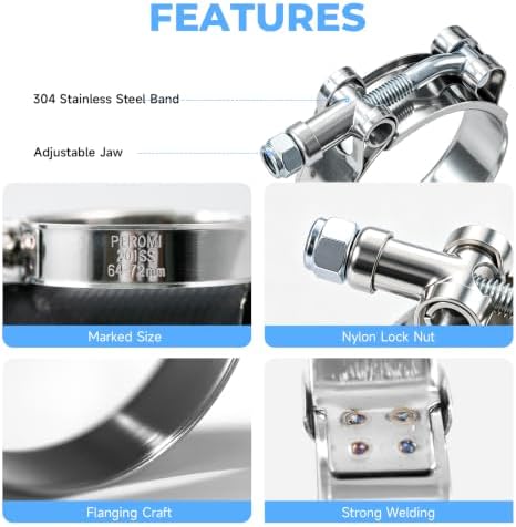 8 Pack 2 Inch T Bolt Hose Clamps 58-65mm, Heavy Duty Stainless Steel Boost Pipe Clamps for Diesel Car Intercooler Intake Radiator System - Image 3