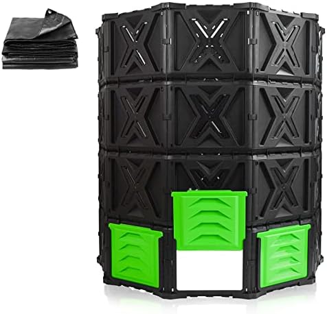 SQUEEZE master XXL Large Compost Bin Outdoor- 720L /190 Gallon-Easy Assembly-No Screws-Sturdy& Durable-Green Door by CompostingandWineMakingMaster