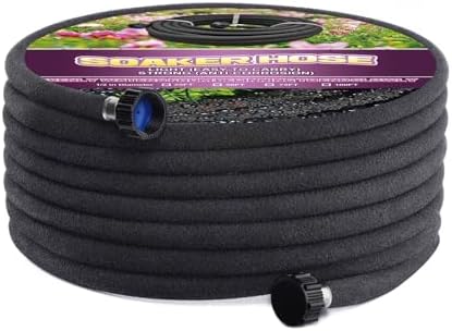 Soaker Hose 100ft - 1/2 Round Rubber Garden Soaker Hoses Kit, Heavy Duty Irrigation Drip Hose, Water Seeper Soaking Hose for Gardens, Flower Beds And Lawn Yard by eazazy