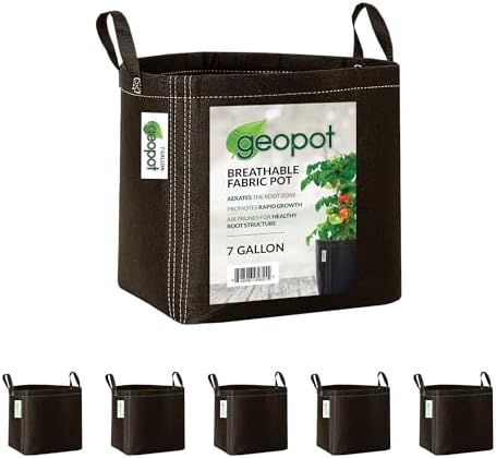 GeoPot 7 Gallon Fabric Grow Bags with Handles - 5-Pack - Black - Indoor/Outdoor - Aerated Fabric Pots for Vegetables, Herbs, Flowers & Houseplants by GeoPot