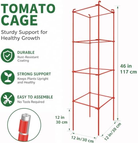 6-Pack 46inch Metal Tomato Cage for Garden Plant Support - Image 2