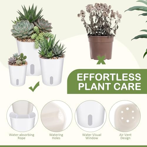 Ziliny 9 Pcs Self Watering Pots Plastic Plant 3 Sizes Flower Plant Pot with Inner White Flower Pots for Indoor House Plants Plastic Self Watering Pot for Herbs Flowers (Xs,S,M) - Image 3