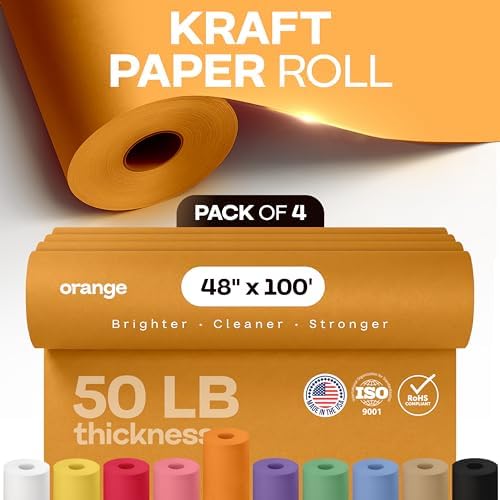 48" x 1200" (100 ft) Orange Kraft Paper Roll, Pack of 4 - USA-Made Quality Craft Paper for Gift Wrapping, Kids' Arts & Crafts, School Projects - 100% Recycled, 50 lb Natural Material by IDL Packaging - Image 4