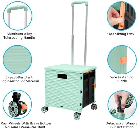 FELICON SELORSS Foldable Utility Cart Folding Portable Rolling Crate-Green - Image 2