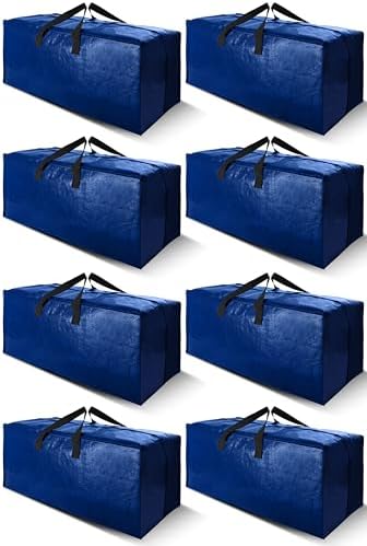 Cosy Family 8 Pack Heavy Duty Extra Large Moving Bags with Backpack Straps - Strong Handles & Zippers, Storage Totes For Space Saving, Fold Flat, Alternative to Moving Box (Set of 8, Blue) by Cosy+Family
