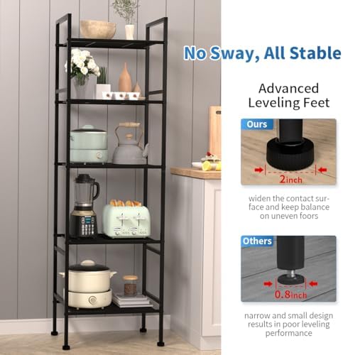 SUNLPH 5-Tier Wire Shelving Metal Rack Shelves, Standing Storage Shelf Units Flat for Laundry Bathroom Kitchen Pantry Closet Organization (Black, 16.9" L x 12.2" W x 53.4" H) - Image 5