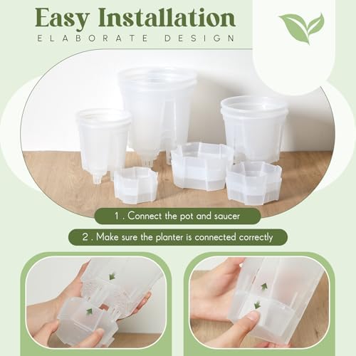 Wonderjune Self Watering Planter, 4.72'', 5.91'', 7.09'', Clear, 12 Pcs - Image 6