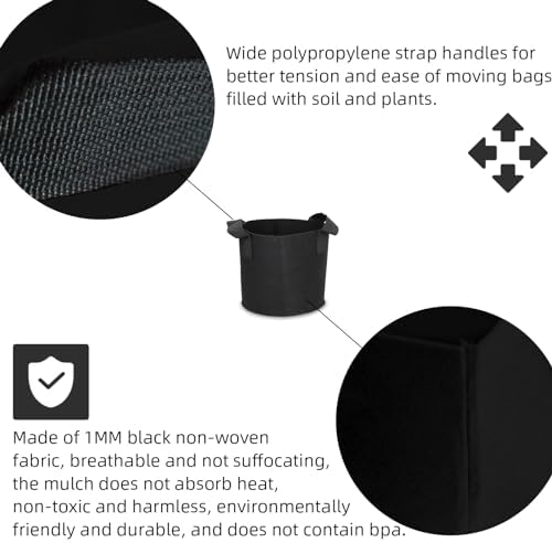 Grow Bags,Growing Pot Bags Garden Grow Bag Indoor Outdoor Fabric Aeration Plant Pot Container Flower Vegetable Pouch (Black,2 Gallon) - Image 6