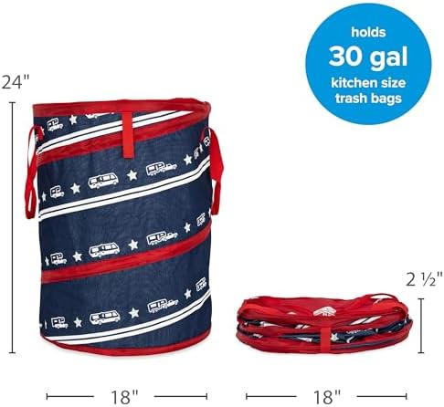 Camco Campsite Pop Up Utility Container with Liner and Zipper Close Lid for RV Storage, Laundry Hampers, and Organization, Patriotic - Image 3