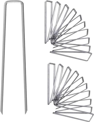 12 Inch Galvanized Garden Landscape Staples Stakes, 25 50 100 PCS Anti-Rust Garden Staples Tent Ground Stakes U-Shaped Landscape Pins for Secure Lawn Fabric, Decoration (50, 12 Inch) by Unknown
