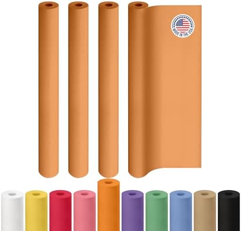 48" x 1200" (100 ft) Orange Kraft Paper Roll, Pack of 4 - USA-Made Quality Craft Paper for Gift Wrapping, Kids' Arts & Crafts, School Projects - 100% Recycled, 50 lb Natural Material by IDL Packaging by IDLPackaging