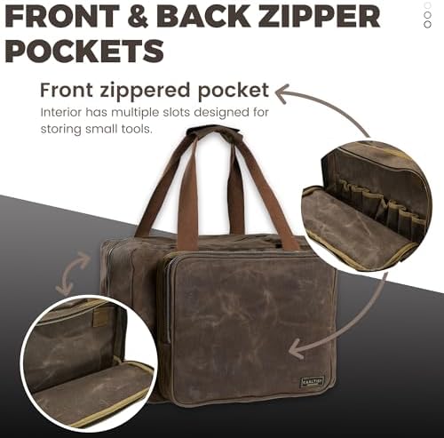 Kaaltisy 16oz Waxed Canvas Tool Bag – Robust Zipper Garden Tools Tote with 3 Compartments & Padded Handle (Grey) – Tool Organizer for Gardening Wire Cutters Goggles - Image 4