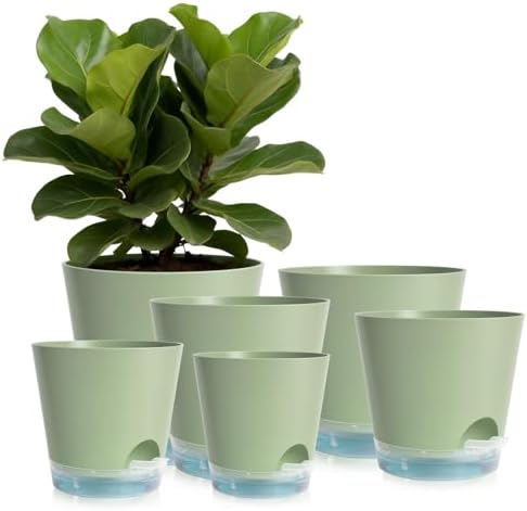 GARDIFE 2026 Upgraded Self Watering Plant Pots with Drainage Hole, 7/6.5/6/5.5/5/4 Inch Flower Planting Containers for House Plants, African Violet, Flowers, Cactus (Green, 7+6.5+6+5.5+5+4 inch) by GARDIFE